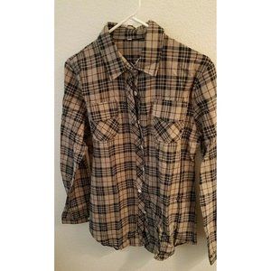 NUOREEL Women's Casual Plaid Button Up Top, 3/4 Lo